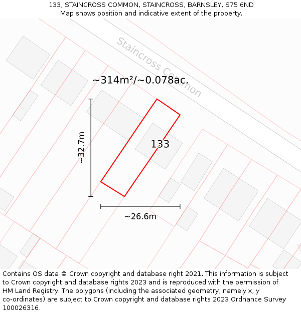 133, STAINCROSS COMMON, STAINCROSS, BARNSLEY, S75 6ND: Plot and title map