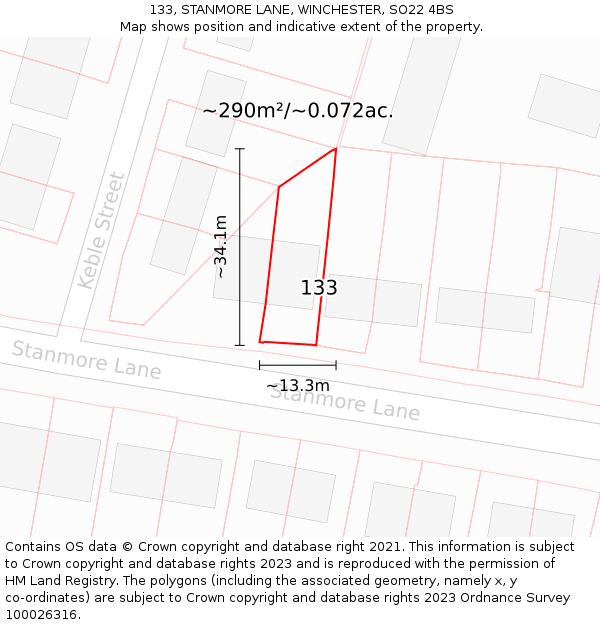 133, STANMORE LANE, WINCHESTER, SO22 4BS: Plot and title map