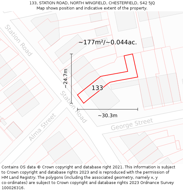 133, STATION ROAD, NORTH WINGFIELD, CHESTERFIELD, S42 5JQ: Plot and title map