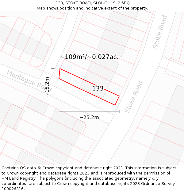 133, STOKE ROAD, SLOUGH, SL2 5BQ: Plot and title map