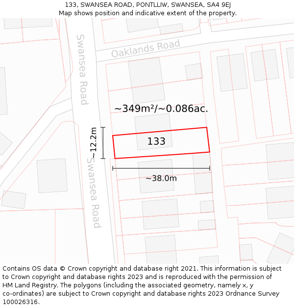 133, SWANSEA ROAD, PONTLLIW, SWANSEA, SA4 9EJ: Plot and title map