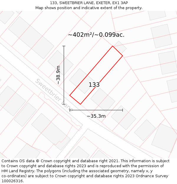 133, SWEETBRIER LANE, EXETER, EX1 3AP: Plot and title map