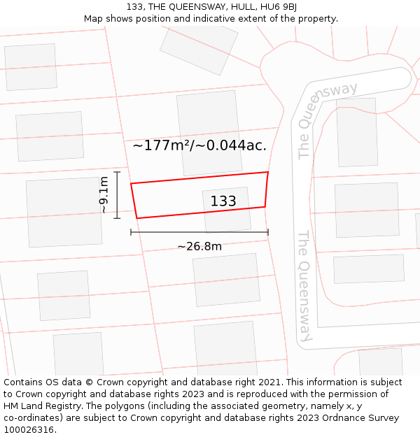 133, THE QUEENSWAY, HULL, HU6 9BJ: Plot and title map