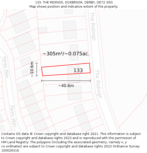 133, THE RIDINGS, OCKBROOK, DERBY, DE72 3SG: Plot and title map