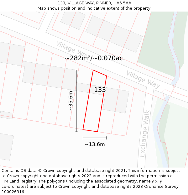 133, VILLAGE WAY, PINNER, HA5 5AA: Plot and title map