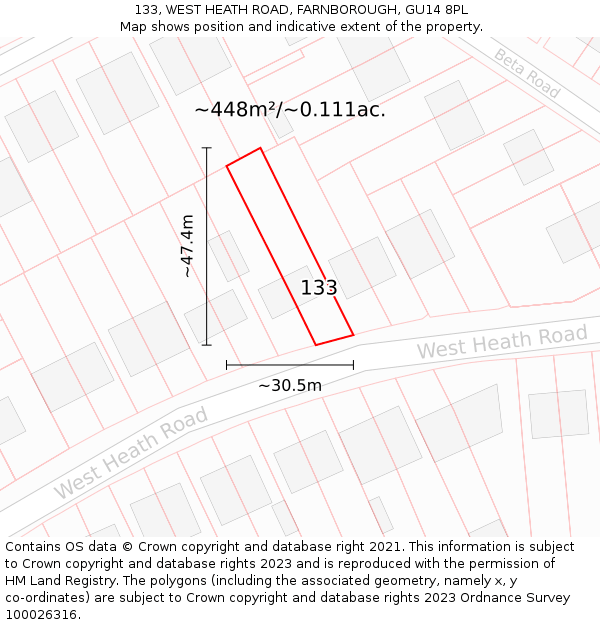 133, WEST HEATH ROAD, FARNBOROUGH, GU14 8PL: Plot and title map