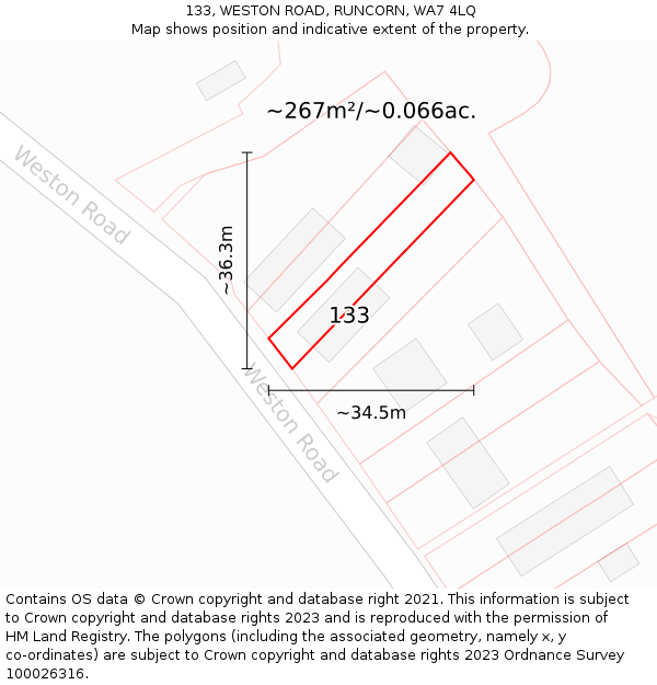 133, WESTON ROAD, RUNCORN, WA7 4LQ: Plot and title map