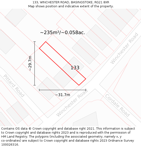 133, WINCHESTER ROAD, BASINGSTOKE, RG21 8XR: Plot and title map