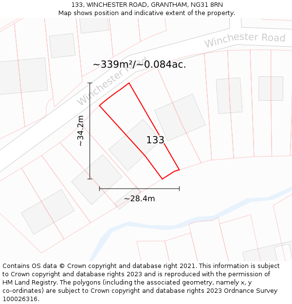 133, WINCHESTER ROAD, GRANTHAM, NG31 8RN: Plot and title map