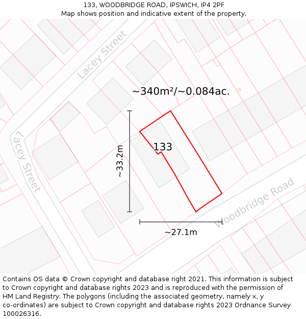 133, WOODBRIDGE ROAD, IPSWICH, IP4 2PF: Plot and title map