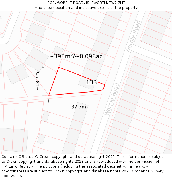 133, WORPLE ROAD, ISLEWORTH, TW7 7HT: Plot and title map