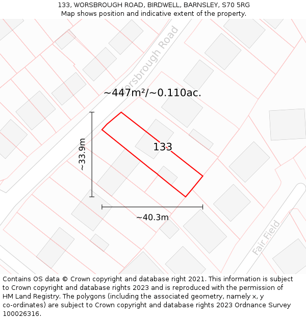 133, WORSBROUGH ROAD, BIRDWELL, BARNSLEY, S70 5RG: Plot and title map