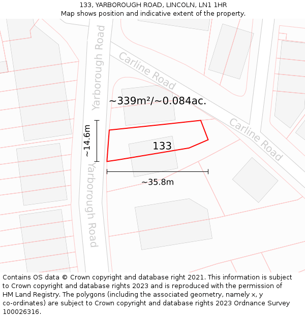 133, YARBOROUGH ROAD, LINCOLN, LN1 1HR: Plot and title map