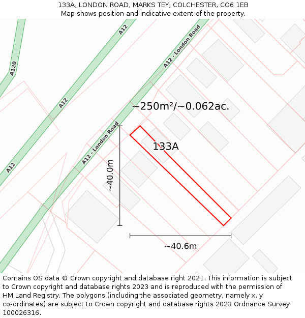 133A, LONDON ROAD, MARKS TEY, COLCHESTER, CO6 1EB: Plot and title map