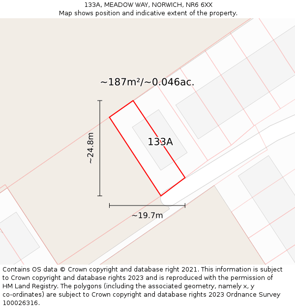 133A, MEADOW WAY, NORWICH, NR6 6XX: Plot and title map
