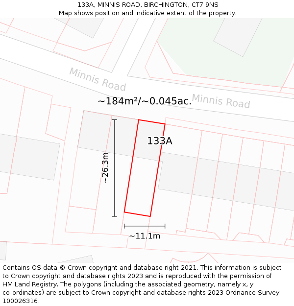 133A, MINNIS ROAD, BIRCHINGTON, CT7 9NS: Plot and title map