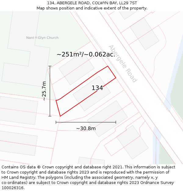 134, ABERGELE ROAD, COLWYN BAY, LL29 7ST: Plot and title map