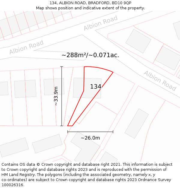 134, ALBION ROAD, BRADFORD, BD10 9QP: Plot and title map