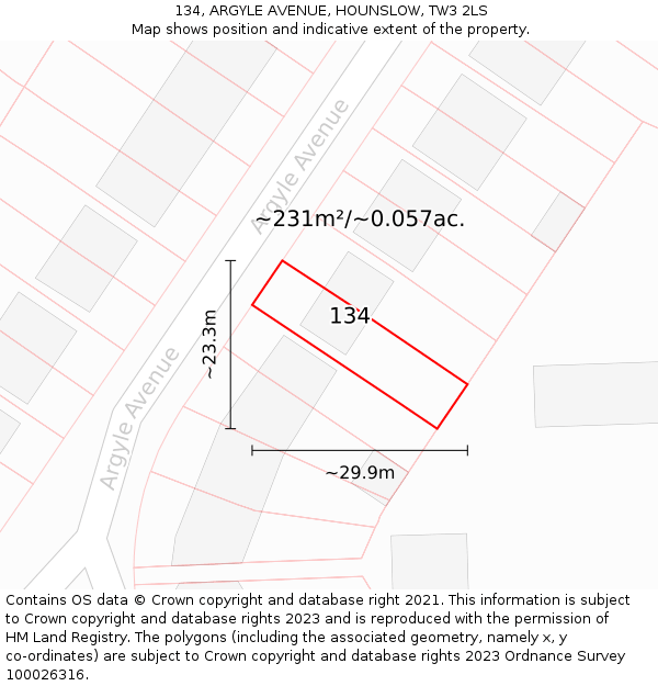 134, ARGYLE AVENUE, HOUNSLOW, TW3 2LS: Plot and title map
