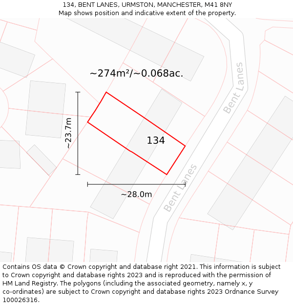 134, BENT LANES, URMSTON, MANCHESTER, M41 8NY: Plot and title map