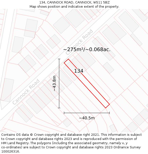 134, CANNOCK ROAD, CANNOCK, WS11 5BZ: Plot and title map