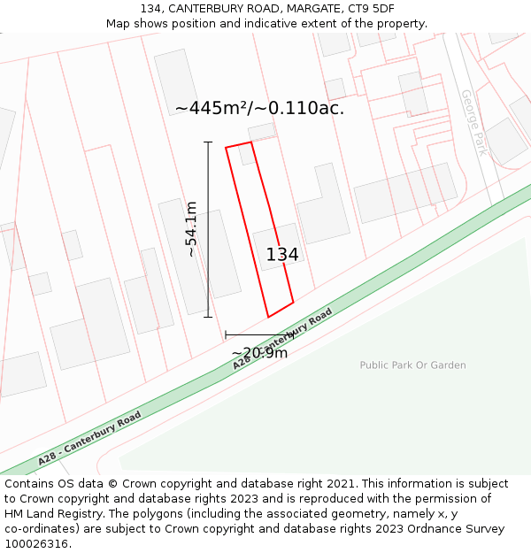 134, CANTERBURY ROAD, MARGATE, CT9 5DF: Plot and title map