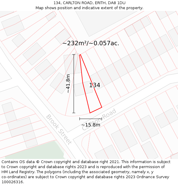134, CARLTON ROAD, ERITH, DA8 1DU: Plot and title map