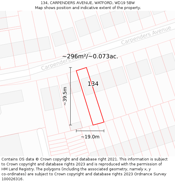 134, CARPENDERS AVENUE, WATFORD, WD19 5BW: Plot and title map