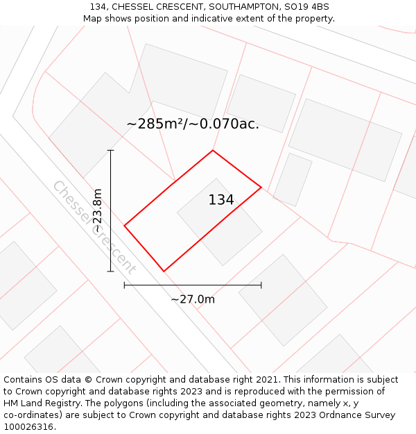 134, CHESSEL CRESCENT, SOUTHAMPTON, SO19 4BS: Plot and title map