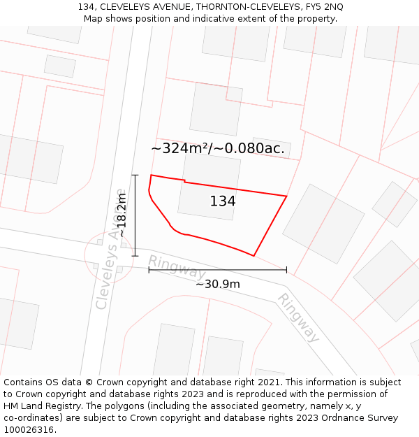 134, CLEVELEYS AVENUE, THORNTON-CLEVELEYS, FY5 2NQ: Plot and title map