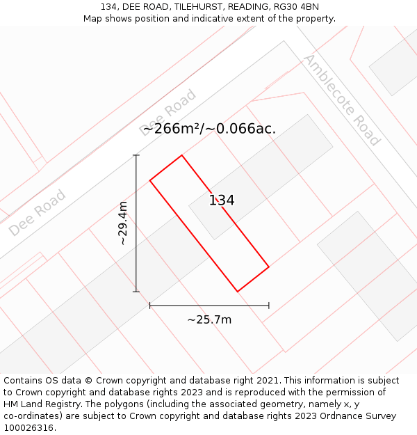 134, DEE ROAD, TILEHURST, READING, RG30 4BN: Plot and title map