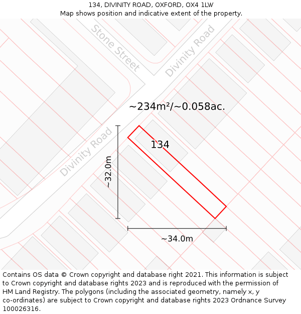 134, DIVINITY ROAD, OXFORD, OX4 1LW: Plot and title map