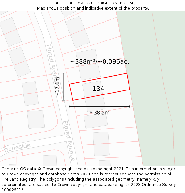 134, ELDRED AVENUE, BRIGHTON, BN1 5EJ: Plot and title map