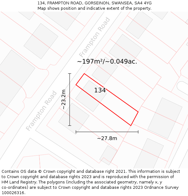 134, FRAMPTON ROAD, GORSEINON, SWANSEA, SA4 4YG: Plot and title map