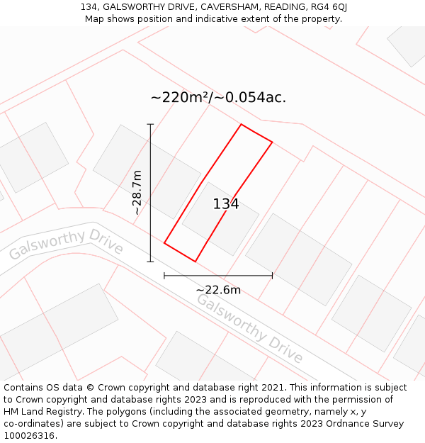 134, GALSWORTHY DRIVE, CAVERSHAM, READING, RG4 6QJ: Plot and title map