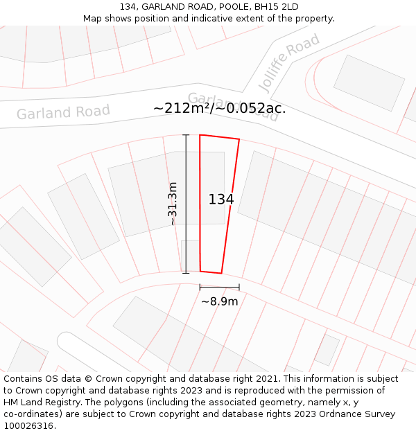 134, GARLAND ROAD, POOLE, BH15 2LD: Plot and title map