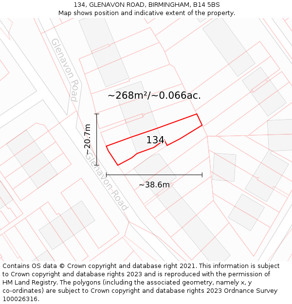 134, GLENAVON ROAD, BIRMINGHAM, B14 5BS: Plot and title map