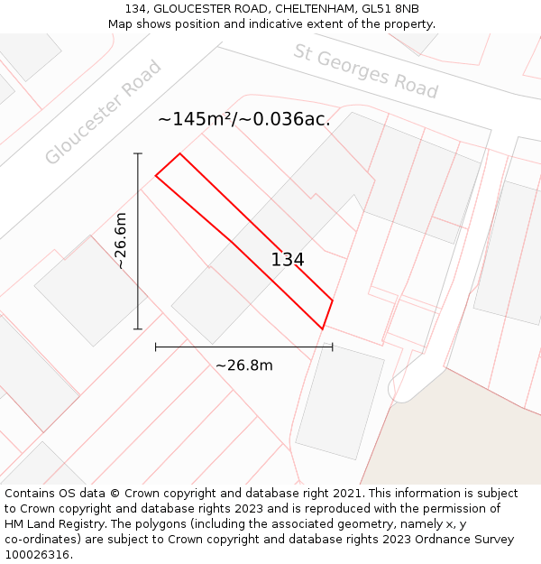 134, GLOUCESTER ROAD, CHELTENHAM, GL51 8NB: Plot and title map