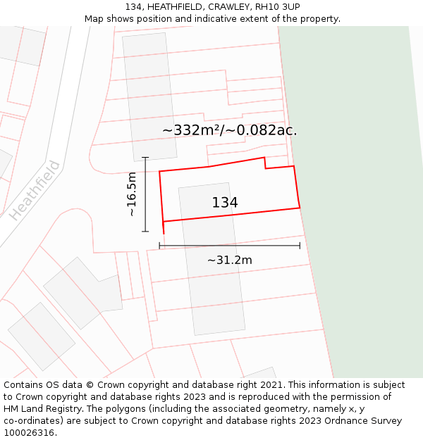 134, HEATHFIELD, CRAWLEY, RH10 3UP: Plot and title map