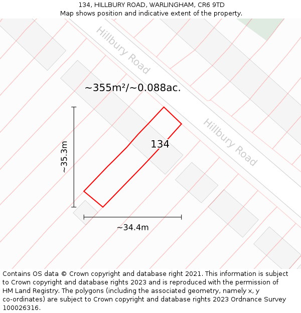 134, HILLBURY ROAD, WARLINGHAM, CR6 9TD: Plot and title map