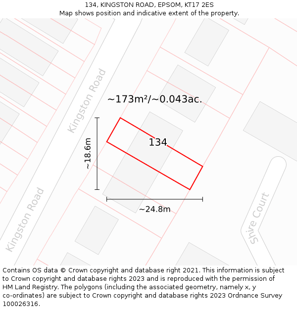 134, KINGSTON ROAD, EPSOM, KT17 2ES: Plot and title map