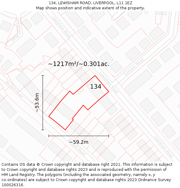 134, LEWISHAM ROAD, LIVERPOOL, L11 1EZ: Plot and title map