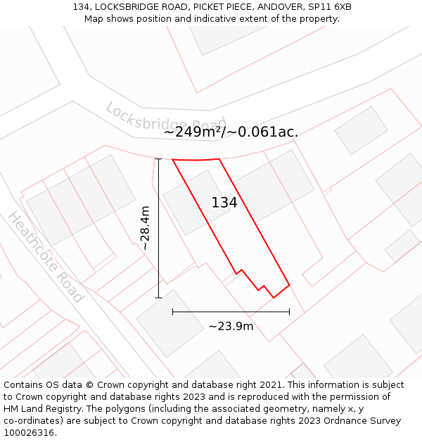 134, LOCKSBRIDGE ROAD, PICKET PIECE, ANDOVER, SP11 6XB: Plot and title map