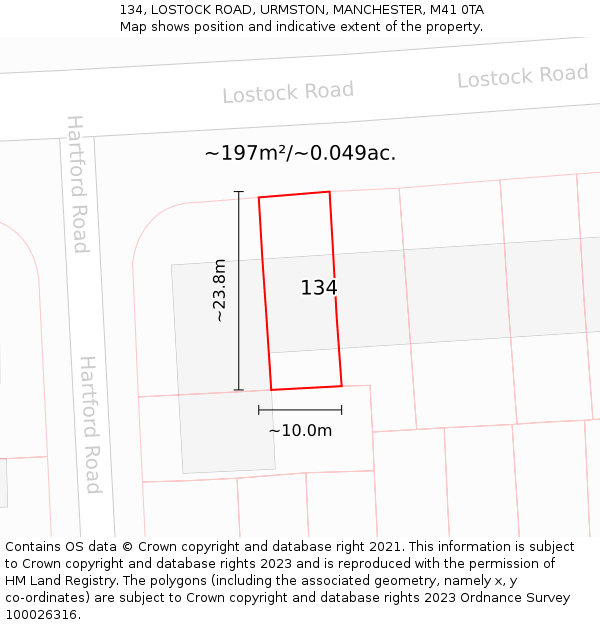 134, LOSTOCK ROAD, URMSTON, MANCHESTER, M41 0TA: Plot and title map