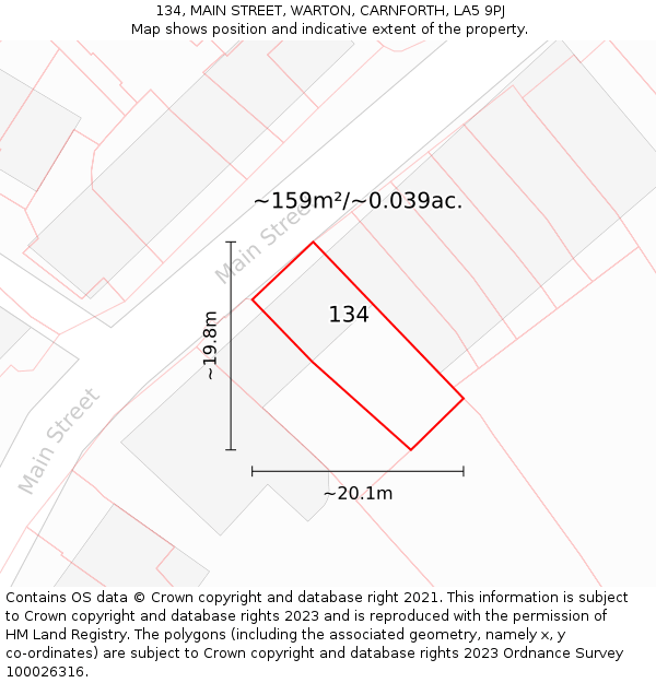 134, MAIN STREET, WARTON, CARNFORTH, LA5 9PJ: Plot and title map