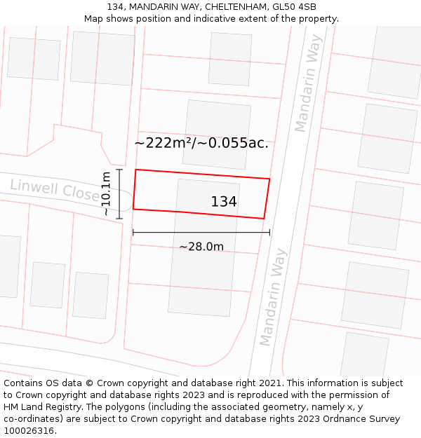 134, MANDARIN WAY, CHELTENHAM, GL50 4SB: Plot and title map