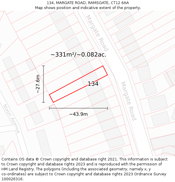 134, MARGATE ROAD, RAMSGATE, CT12 6AA: Plot and title map