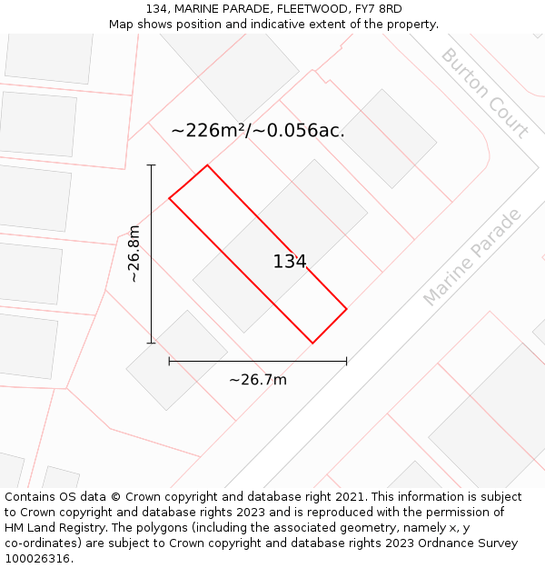 134, MARINE PARADE, FLEETWOOD, FY7 8RD: Plot and title map