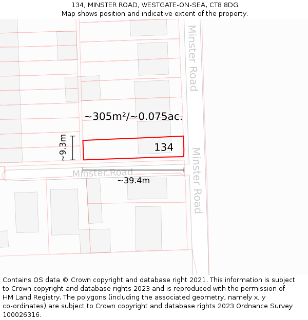 134, MINSTER ROAD, WESTGATE-ON-SEA, CT8 8DG: Plot and title map