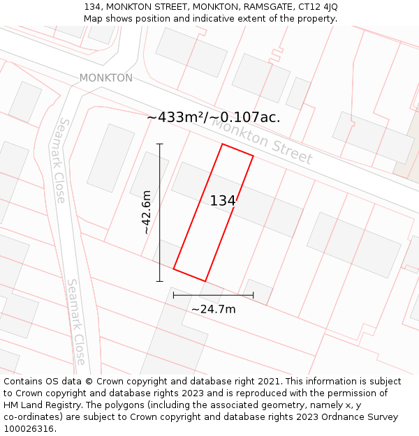 134, MONKTON STREET, MONKTON, RAMSGATE, CT12 4JQ: Plot and title map